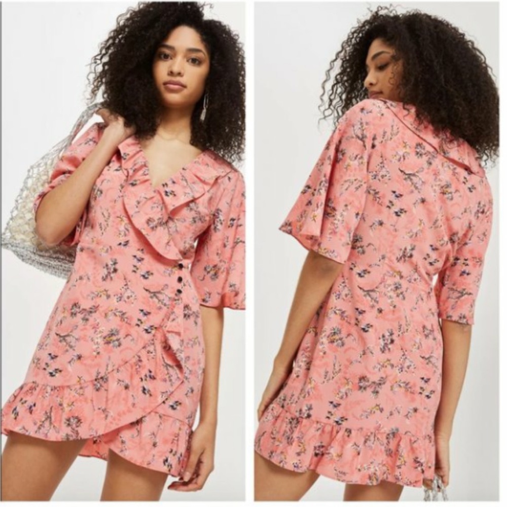 Topshop Ruffle Pink Floral Mini Dress